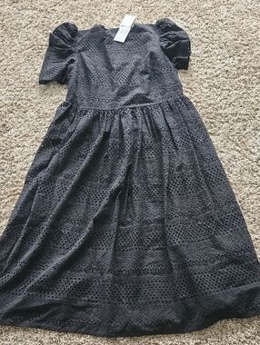 Black Eyelet Midi Dress By H&M